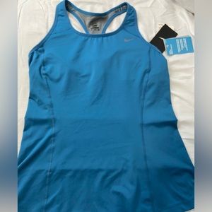 Nike Women Racerback Athletic Shelf Bra Blue Tank Size XL NWT